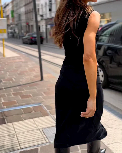 Vestido Midi Asimétrico de Cuello Alto para Mujer